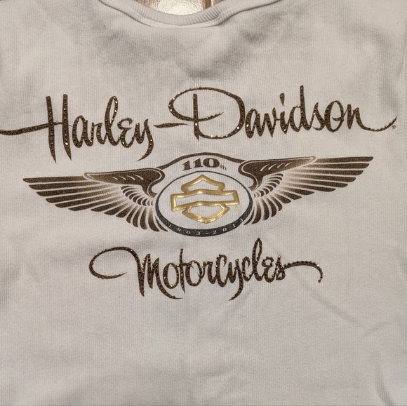 Harley-Davidson 110 Year Anniversary Short Sleeve White Henley Tee Women's Small - Picture 6 of 6